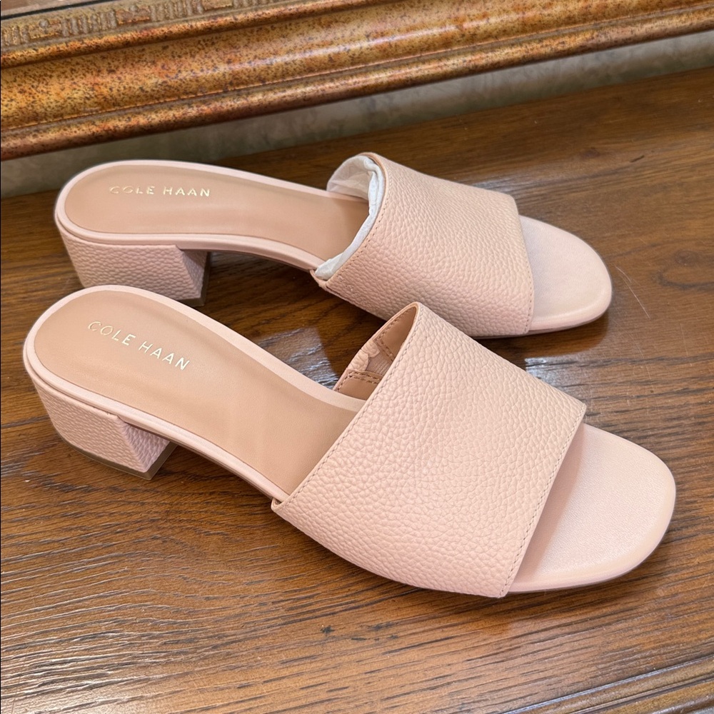 New without tag. Cole Haan Calli Blush Pink Textured Slide Mules. Size 9.
